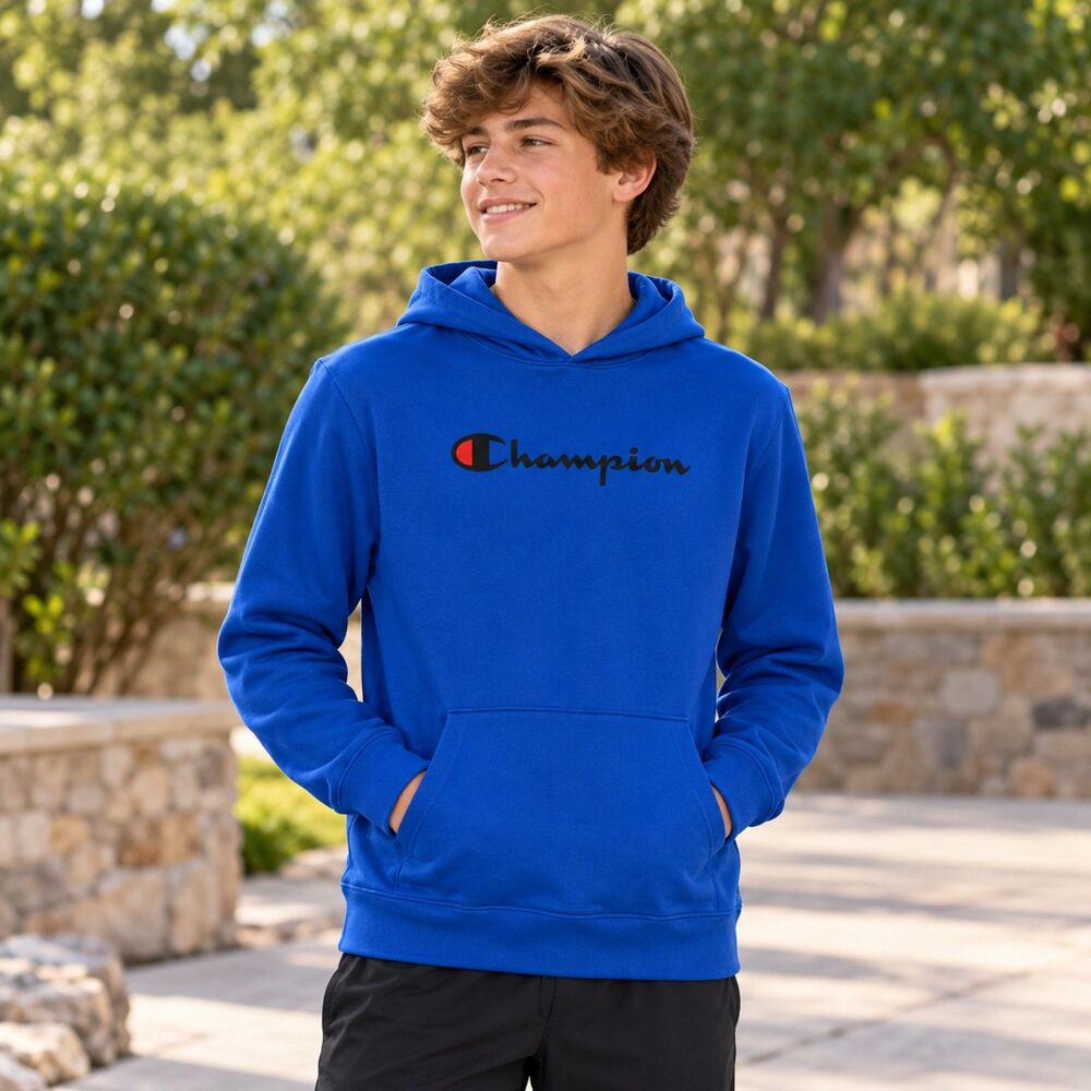 Champion Youth XL 18/20 Royal Blue Logo Pullover Fleece Hoodie